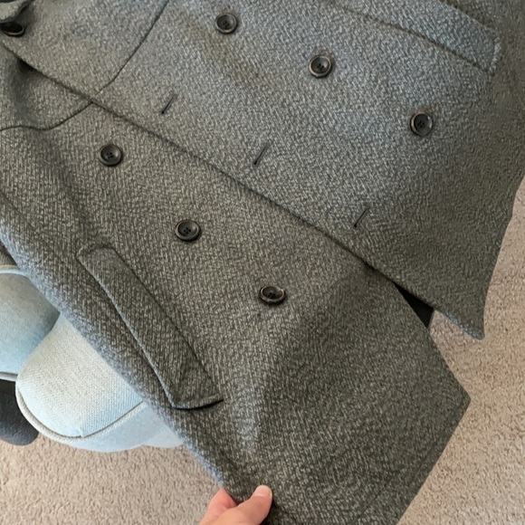 Gray with black buttons Pea coat jacket xl​​ - Picture 7 of 17